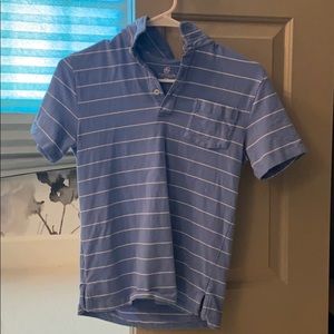 Blue and white striped polo